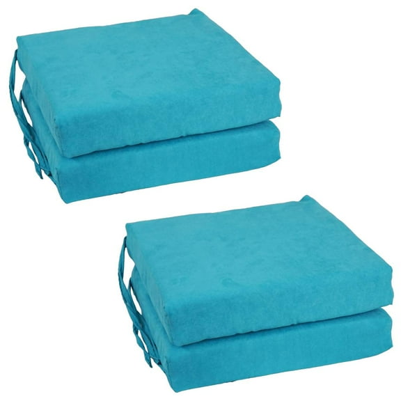 Blazing Needles Set of 4 Indoor Microsuede Chair Cushions, Aqua Blue