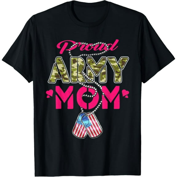 100% Cotton Proud Army Mom US Flag Camo Dog Tags Military Mother T-Shirt