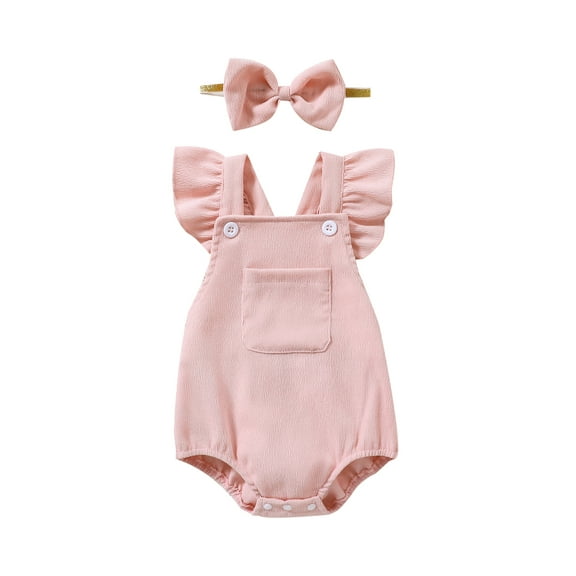 Bagilaanoe Newborn Baby Girl Rompers Fly Sleeve Bodysuit   Headband 3M 6M 12M 18M Infant Corduroy One Piece Short Jumpsuit