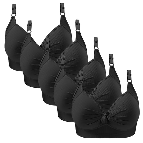 Fatuov Plus Size Bras for Women Wirefree Soft Everyday Bras for Casual Full Coverage Seamless Push Up T-Shirt Bras, 5-Pack, Black, 46B
