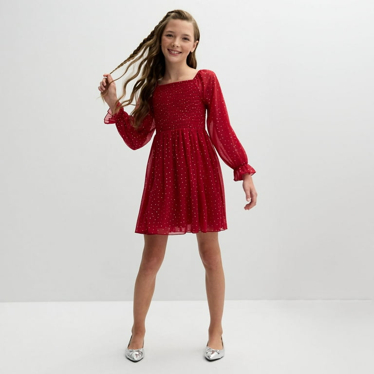 Girls 7-20 Speechless Glitter Mesh Long Sleeve Smocked Dress in Regular and  Plus Size Color: Green Size: 10 - Walmart.com