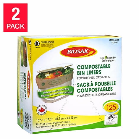 Biosak Compostable Kitchen Bin Liners, 125-liners, 2-pack