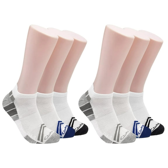 Clarks Men's Sport Half Cushion Low Cut Tab Socks 6 Pair, White , Men's 7-12 Shoe