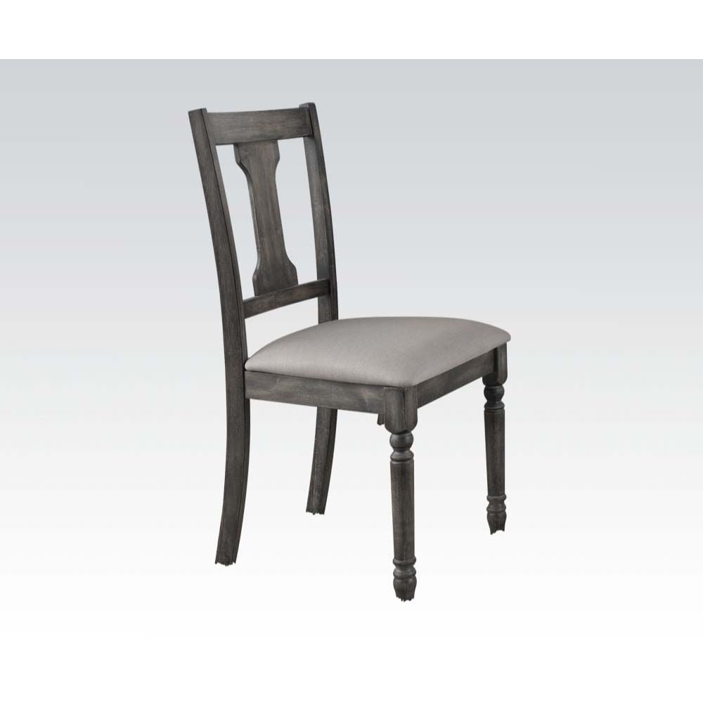 Gray Linen Upholstered High Back Side Chair with Wood Frame