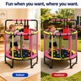 thumbnail image 6 of 55" Toddler Trampoline, Activity Center with Gym Bar, Punching Bag, Rings, Ball Pit, Kids Trampoline, Indoor Toddler Play Gym, Mini Trampoline for Ages 3–6, 110lbs Weight Capacity, Pink, 6 of 7