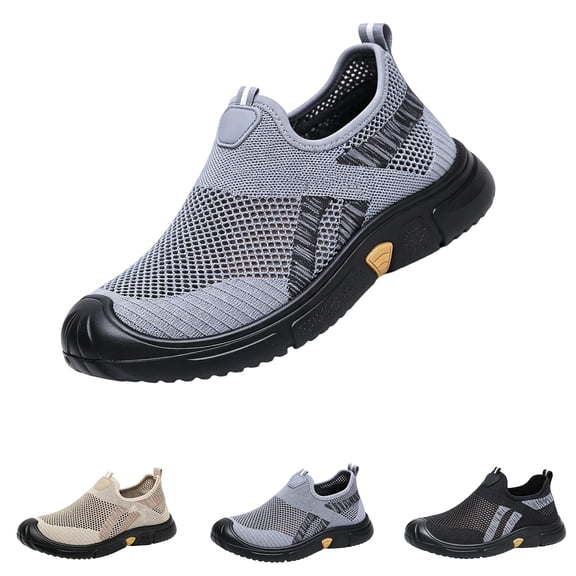 Domzle Men's Breathable Mesh Sneakers | Slip-On Athletic Shoes | Lightweight Casual Sports Style with Rubber Sole Khaki Wide 10