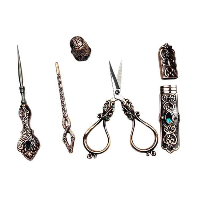 Tijeras de , Tijeras Bordado Costura Vintage Antiguo,Agujas de coser Estuche Dedal Enhebrador Costura,Elaboración Costura Artesanía Herramienta de bricolaje Adultos,Suministros para perfecl Tijeras de bordar