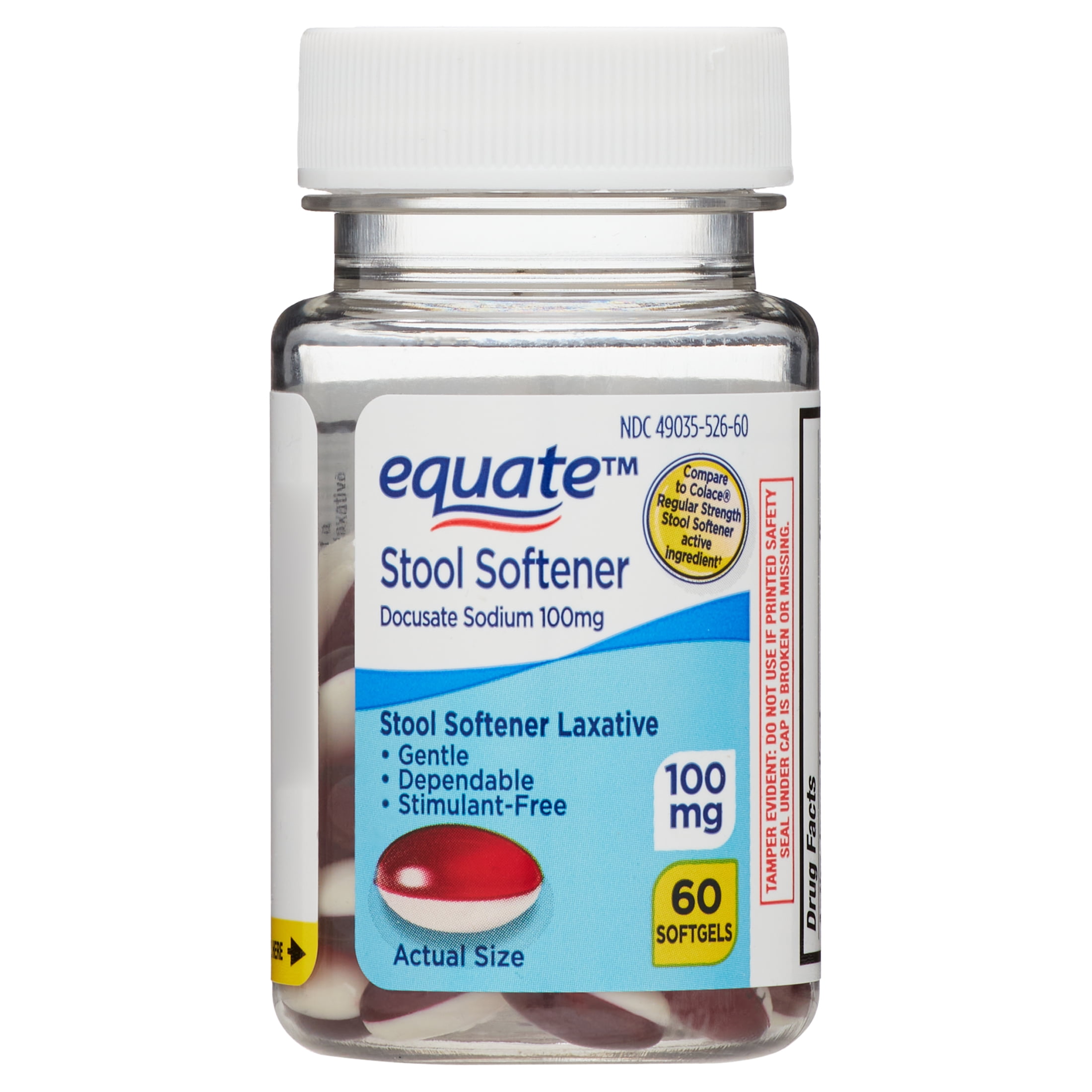 Equate Stool Softener Laxative Softgels for Constipation, 60 Count