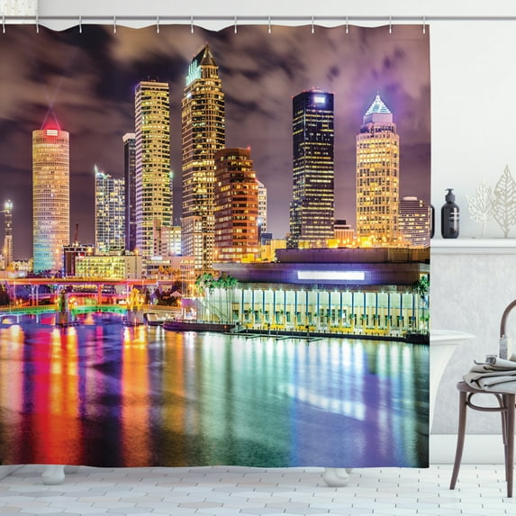 Ambesonne City Shower Curtain, Vibrant Tampa Florida Scene, 69"Wx75"L, Multicolor