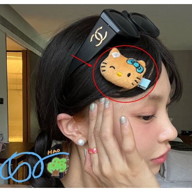 Juguete de peluche de hello kitty para niña, Círculo de pelo sanrio y2k, Colección hawaiana, tocado de piel negra, accesorios para el cabello bonitos, regalo