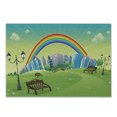 thumbnail image 1 of Cartoon Cutting Board, Design Park Bench Hills Apartments Rainbow Beams Flowers Art Print, Decorative Tempered Glass Cutting and Serving Board, Small Size, Multicolor, by Ambesonne, 1 of 1