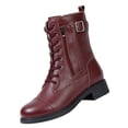 thumbnail image 2 of KEVCHE Womens Warm Fleece-Lined Martin Boots with Belt Buckle Side Zipper, Lace-Up Short Combat Booties, Non-Slip Style Cowgirl Boots for Winter, 2 of 8