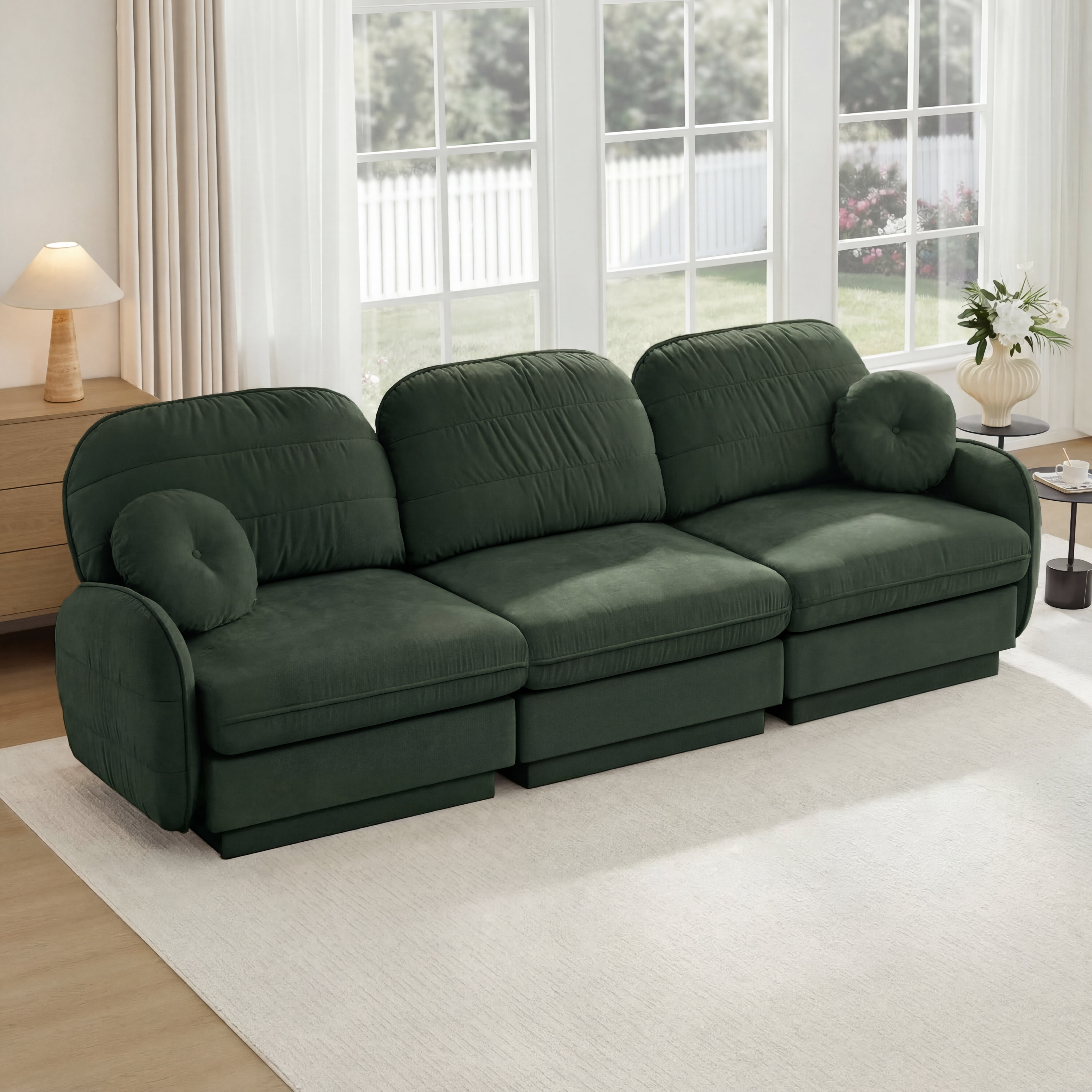 Mintazer 105" Chenille Cloud 3-Seater Modular Sectional Sofa with 2 Round Pillows, Easy Assembly Ergonomic Sofa Couch for Living Room, Apartment, Green