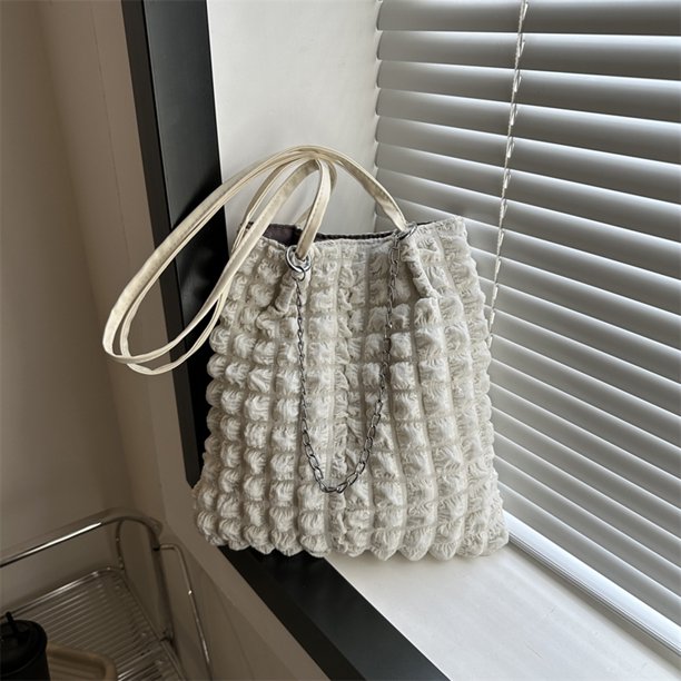 Bolso plisado Bolso de compras de moda Bolso simple de damas de color sólido (Blanco)