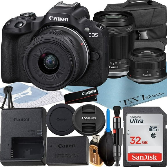 Canon EOS R50 Mirrorless Camera with RF-S 18-45mm   18-150mm Lens   32GB Memory Card   Case   ZeeTech Accessory Bundle (International Version)