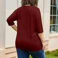 thumbnail image 4 of Lenpel Women's Plus Size Tops 3/4 Length Sleeve Crew Neck Oversized T Shirts Soft Casual Tees Loose Tunic Blouses with Pockets(Wine,X-Large), 4 of 7