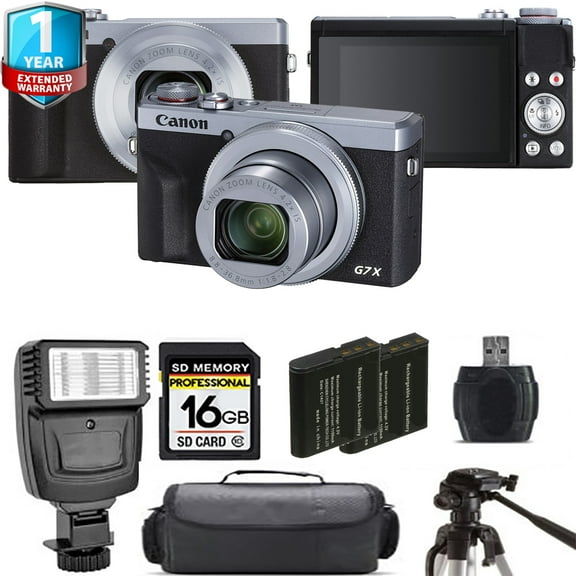 Canon PowerShot G7 X Mark III Digital Camera (Silver)   Extra Battery   Flash  1 Yr Warranty (International Version)
