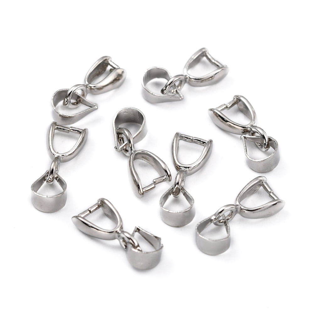 Grade AA Brass Ice Pick Pinch Bails for Pendant Making Cadmium Free & Nickel Free & Lead Free Platinum 9.8x6x3mm Hole: 4x3mm Pin: 0.5mm