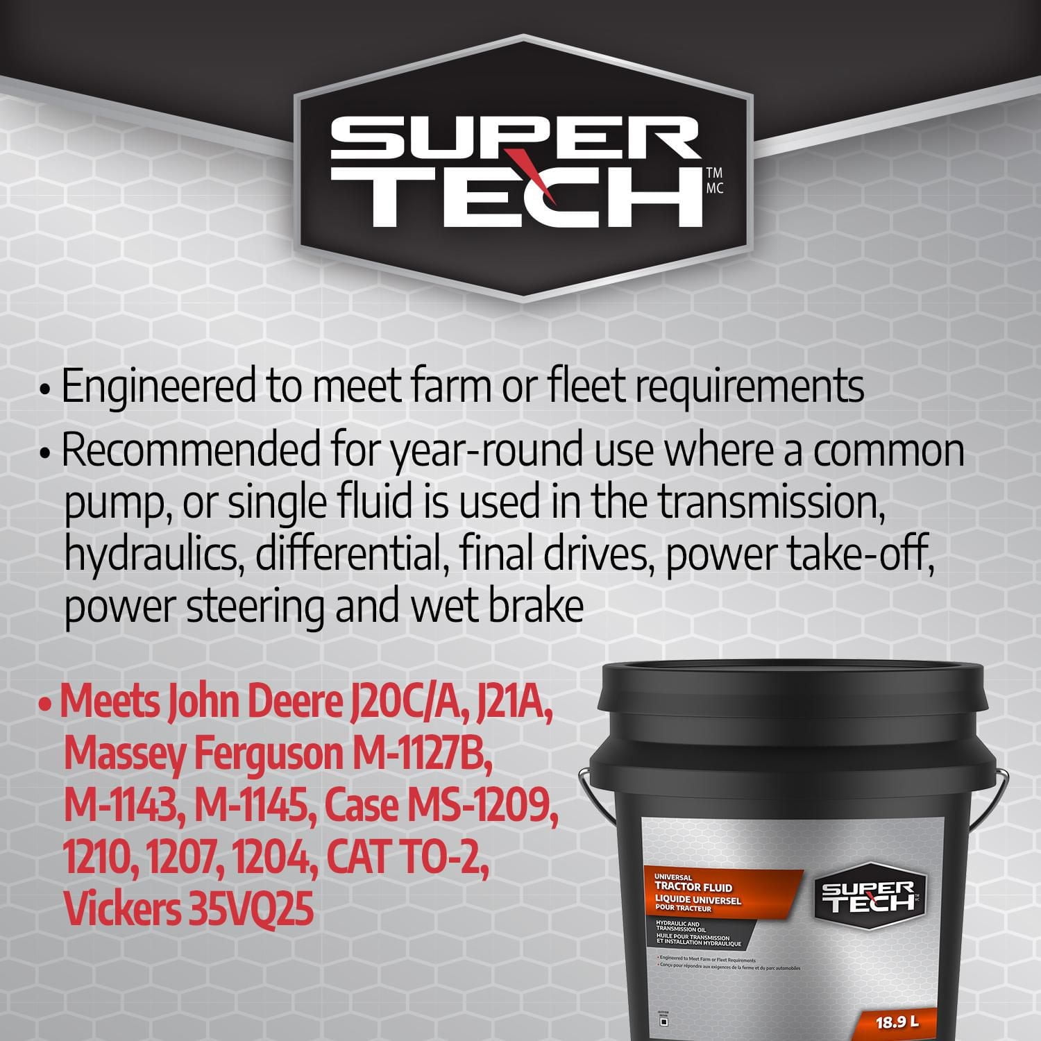 SuperTech Fluide Universel pour Tracteur, seau, 18.9L