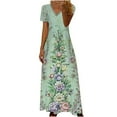 thumbnail image 2 of SMihono Robe Maxi Bohème d'Été pour Femmes Grande Taille Mode Féminine Col en V Dentelle Manches Courtes Longue Robe de Plage, 2 of 6