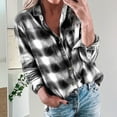 thumbnail image 2 of UVEASISHA Womens Button Down Plaid Shirt Dressy Casual Long Sleeve Collared Shacket Jackets Fall Lightweight Trendy Office Work Shirts with Pocket Spring Sales,Black,S, 2 of 7