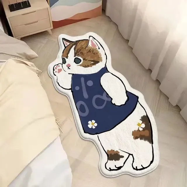Cartoon Bedside Rug Cat Floor Mat Fluffy Cat Mats Irregular Carpet for Living Room Shaggy Area Rugs Thicken Doormat Cute Decor