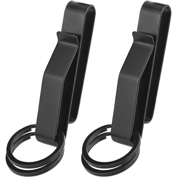 Duty Belt Key Holder, 2 Pack Belt Key Clip, Stainless Steel Stealth Belt Loop Key Ring Holder with 4 Keyrings for Police Handcuff and Fire Agencies Fits Max 2.25 Inch Belt Black 2 Pack