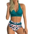 thumbnail image 1 of LAICAIW Womens Two Piece Swimsuits Wrap Front Bikini High Waisted Bottom Tummy Control Bathing Suits Vintage Print Swimwear, 1 of 7