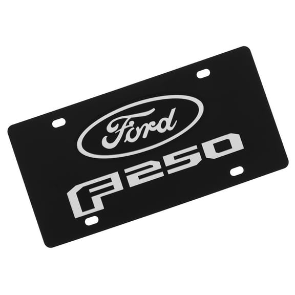 Ford F250 Dual Logo License Plate (Silver On Carbon Black)