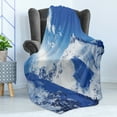 thumbnail image 4 of Winter Soft Flannel Fleece Blanket, Mountain Peaks in Sunny Winter West Northern of States Tranquil Habitat Hike Image, Cozy Plush for Indoor and Outdoor Use, 70" x 90", White Blue, by Ambesonne, 4 of 5