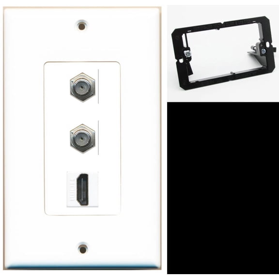 Ultra Spec Cables 2 Port Coax Cable TV HDMI Wall Plate DecorZ w/Mounting Bracket