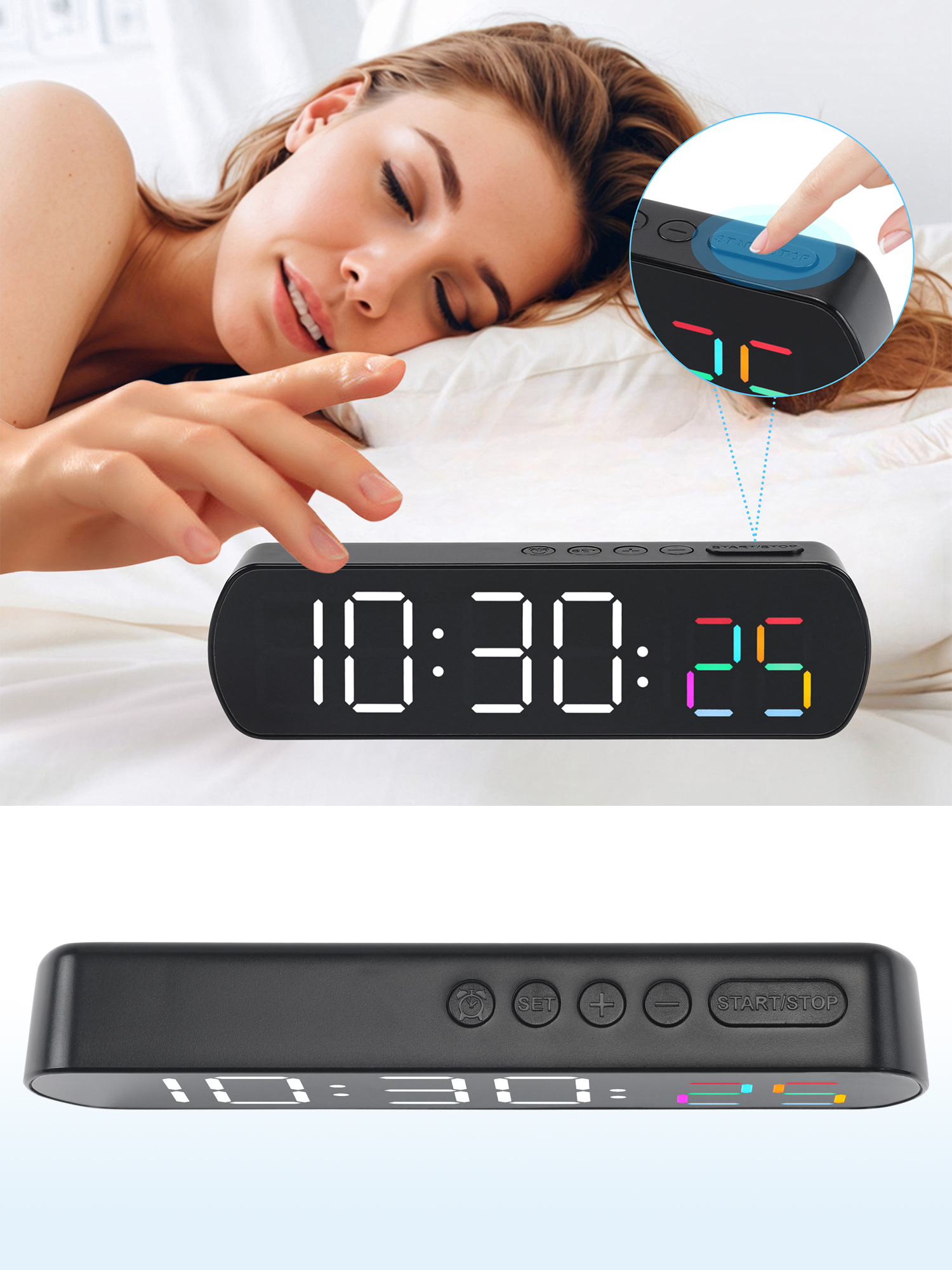 Unique Bargains Alarm Clock White Housing With White Light 6.5"L x 1.0"W x 1.8"H