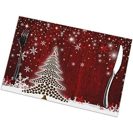 

Christmas Tree Set of 6 Placemats for Dining Table Snack Drink Heat Insulation Stain Resistant Anti-Skid Washable Table Mats for Dining Kitchen Restaurant Table Dishware Decorations 12