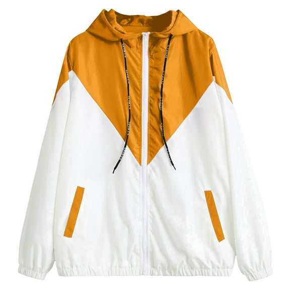 Juosiy Women's Mountaineer Windproof Lightweight Hoodie Jacket Stylish Casual Loose Color-Matching Windbreaker Sportswear with Pockets