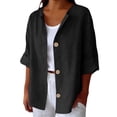 thumbnail image 2 of Only Moment Tops for Women 3/4 Sleeve V Neck Wash Cotton Tie Back Cinched Waist Lapel Collar Corset Blouse Work Casual Dressy Tunic Shirt Black,XL, 2 of 9
