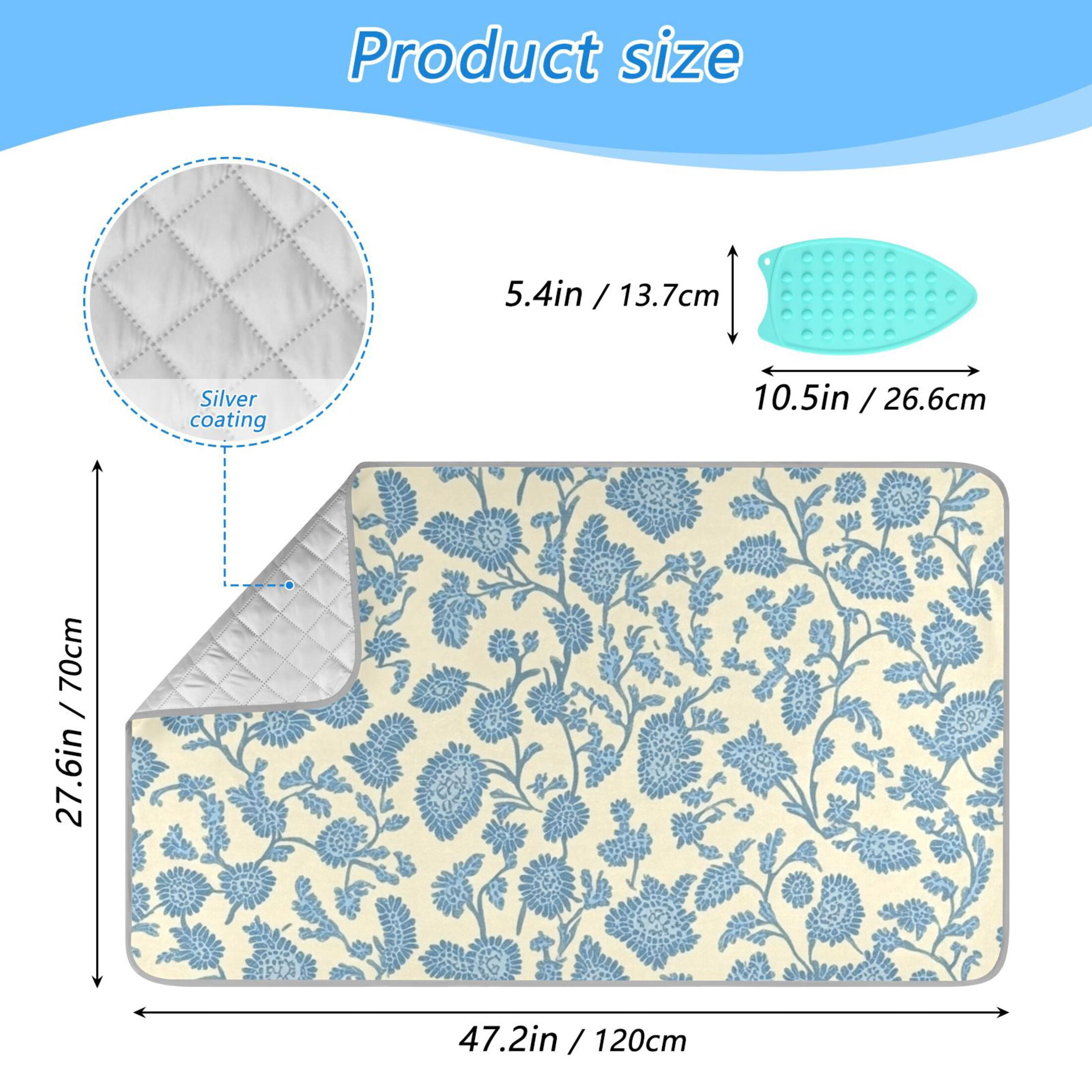 Blue Flowers Seamless Pattern Ironing Mat Blanket for Table Top Travel Portable Ironing Board Pad 47.2x27.6 Inch