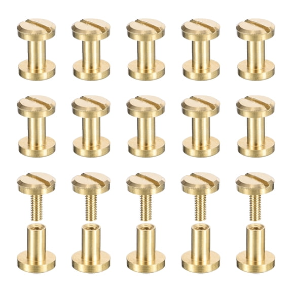 30Pack Brass Chicago Screws, 5x6mm Post Nail Stud Rivets for Leather Crafts