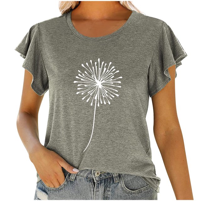 Birdeem Mode Femmes Col Rond Manches Courtes T-Shirt à Volants Imprimé Hauts Blouse d'Été