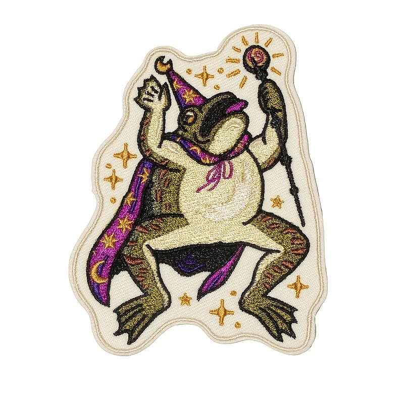 Toad Wizard Embroidered Patch - Whimsical Spell-Casting Frog Design for Ironing or Sewing