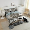 Windmill Decor Bedding Set, Farmhouse Cow Comforter Set Queen Size For