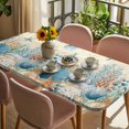 thumbnail image 3 of Teal Blue Coastal Table Cloths for 6 Foot Rectangle Tables, Summer Beach Starfish Shell Coral Nautical Retro Patio Waterproof Elastic Fitted Tablecloths, Washable Rectangular Table Cover for Camping, 3 of 8