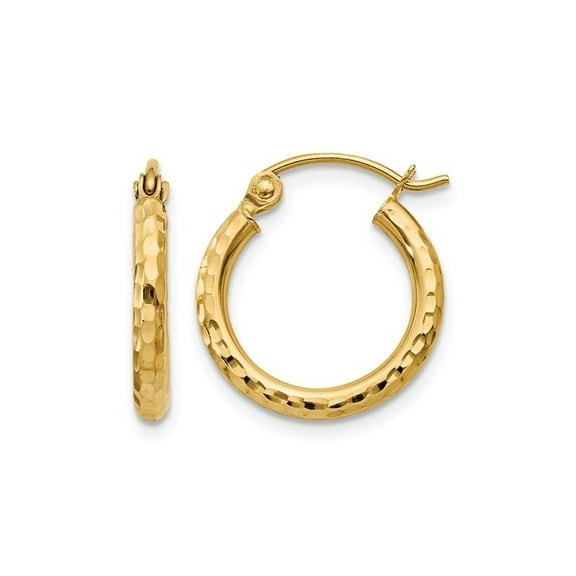 14k Yellow Gold Hollow Polished Hinged post Sparkle Cut 2mm Round Tube Hoop Earrings Measures 11x11mm Jewelry for Women