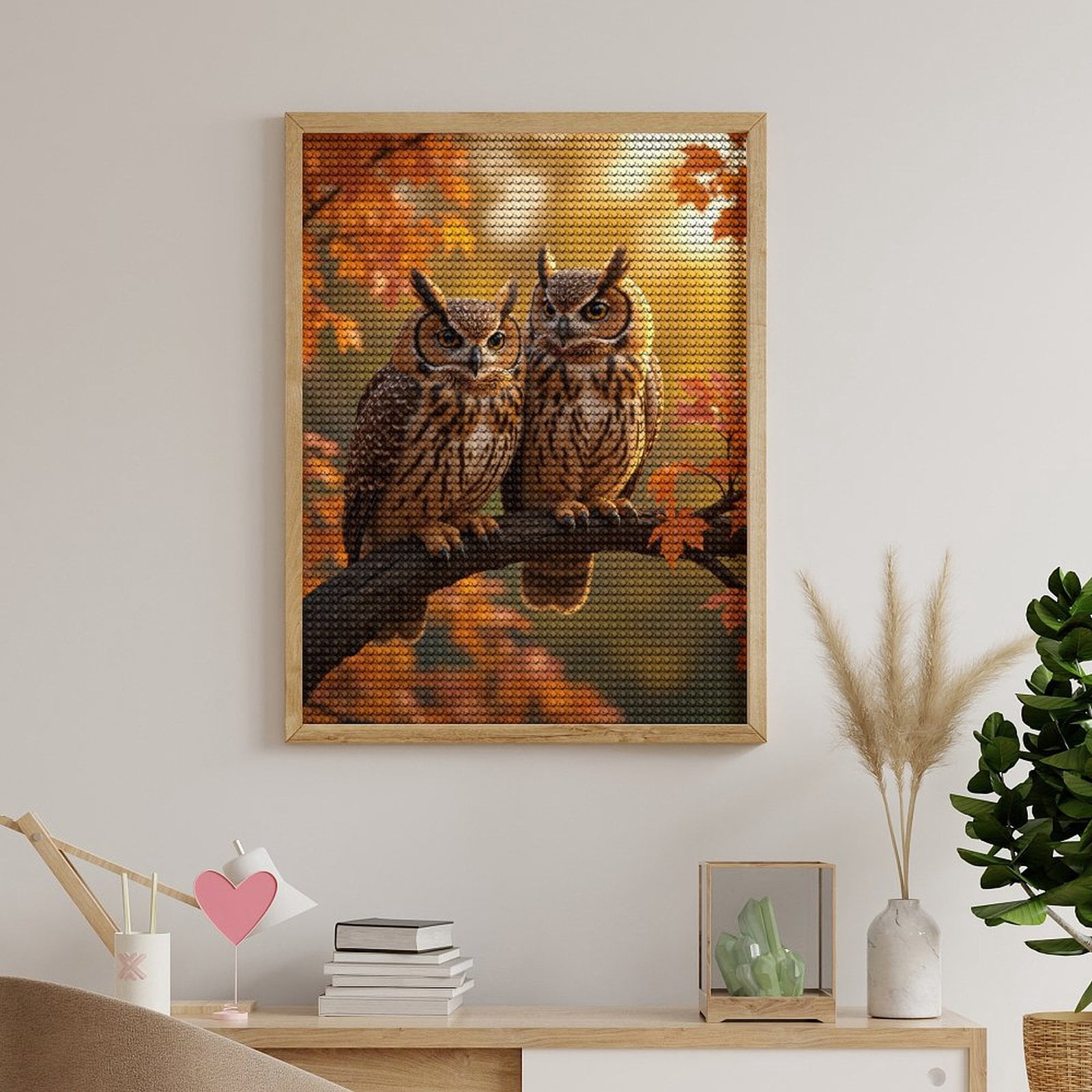 Diamond Art Kits for Adults, Owls Autumn Branch Fall Scene 5D Diamond Painting Kits for Adults Beginners, DIY Full Drill Diamond Painting, Gem Art and Crafts 12x16