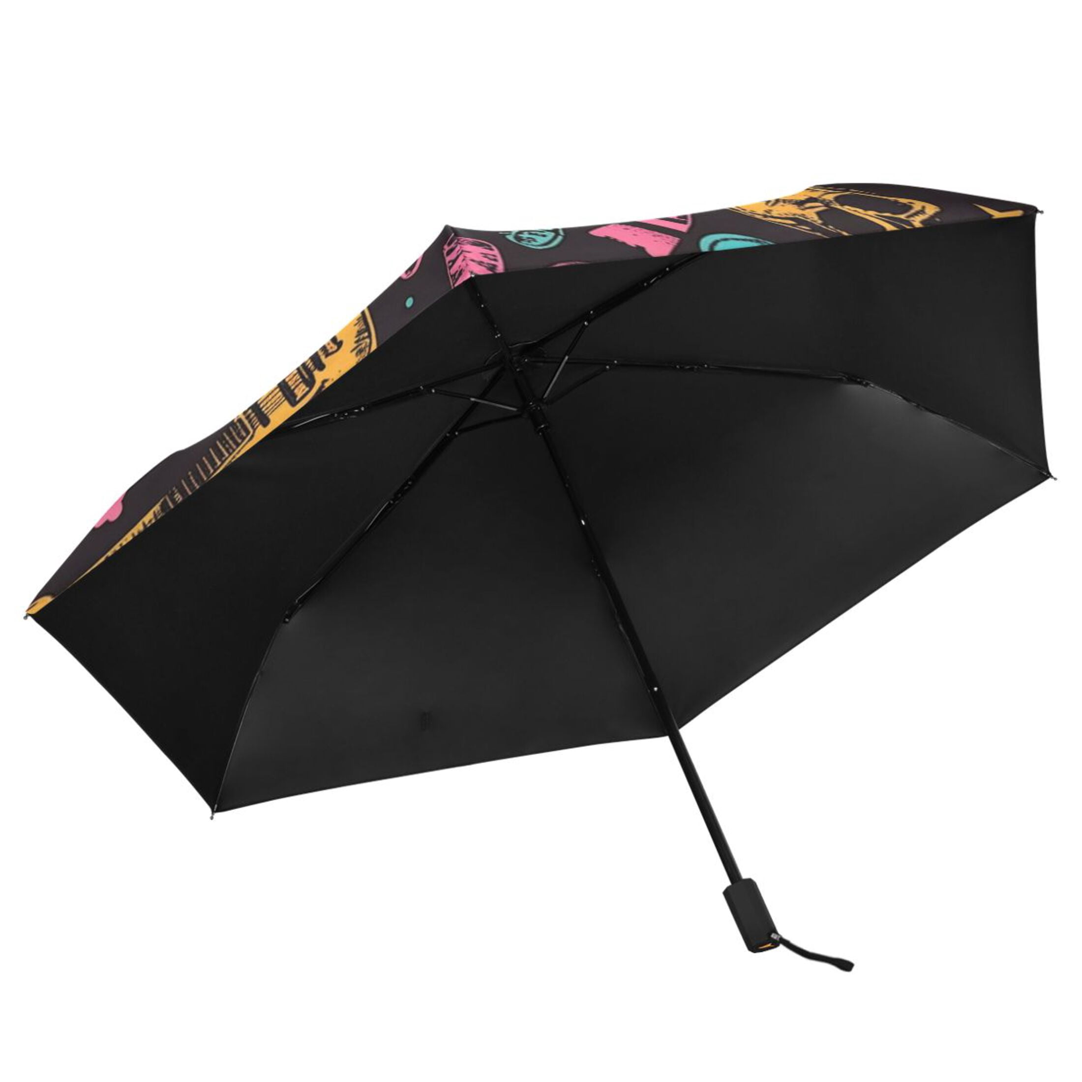 ALAZA Skull and Guitars UPF 50+ Compact Folding Umbrella for Rain Travel Umbrella Packable