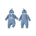 thumbnail image 2 of Cjfdfy Newborn Baby Boy Girl Fall Outfit Hello I'm New Here Print Long Sleeve Ribbed Romper And Hat Infant Cute Coming Home Fall Winter Outfit 0-6 Months, 2 of 9