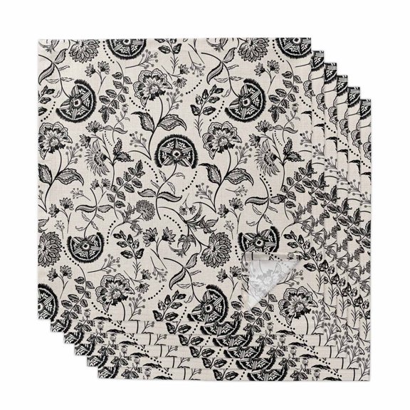 Black Spring Floral Cloth Napkins, Summer Botanical Farmhouse Vintage Washable and Reusable Dinner Napkins Set of 6, Table Napkin for Kitchen Party Birthday Wedding Hotel Housewarming 20"x20"