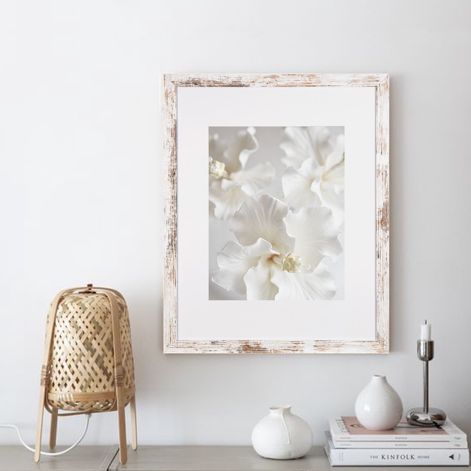 Meframe 16x20 Wooden Picture Frame, Matted to 11x14 Wall Poster Frame, Frosted White