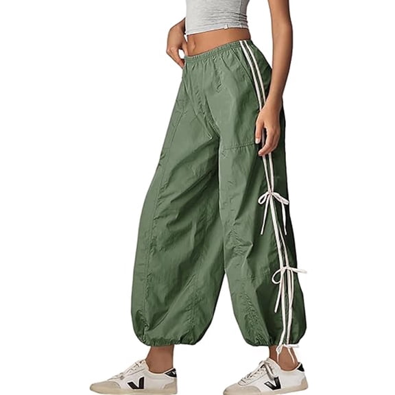 Lentta Parachute Pants for Women Elastic High Waist Full Twist Hiking Cargo Pants Trousers