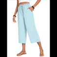 thumbnail image 2 of Pantalones Cortos para Mujer, Informales, con Cordón y Bolsillos, Holgados, de Cintura Alta y Pierna . Azul S, 2 of 6
