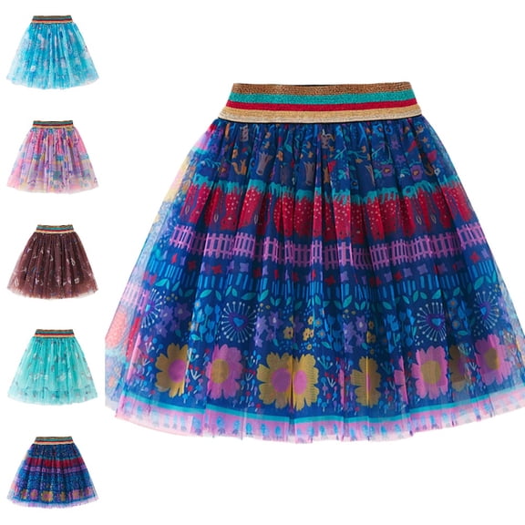 Bmisegm Back to School Clothes for Girls High Waist Printed Mesh Tutu Skirt with Elastic Waistband for Carnival Casual Daily Wear Tutu Skirt 3-4 Years